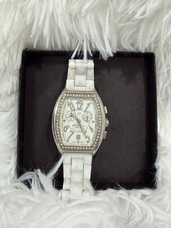 Vintage Elini Barokas New Yorker Diamond Swiss Chrono Watch White Ceramic Strap main image 9
